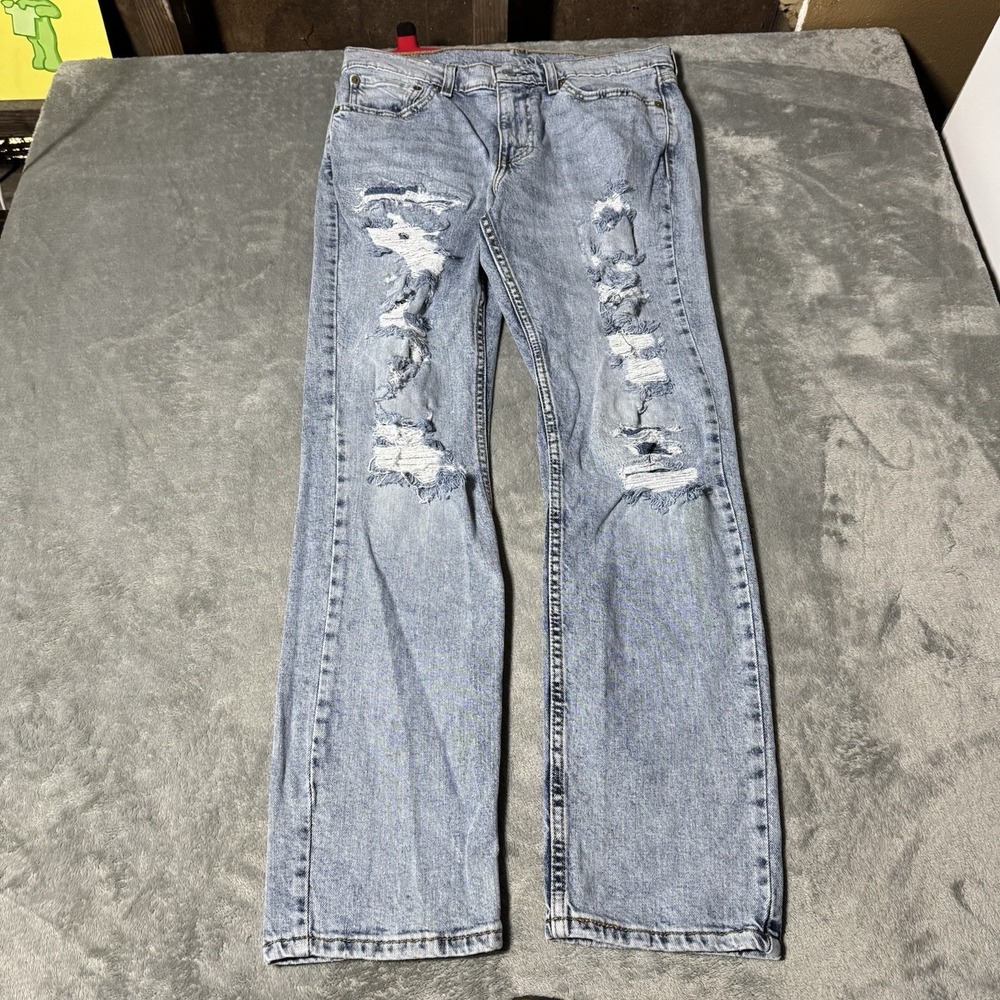 Levis 511 Jeans Men 32x30 Blue Slim Fit Pants Light Wash Denim Distress Hipster